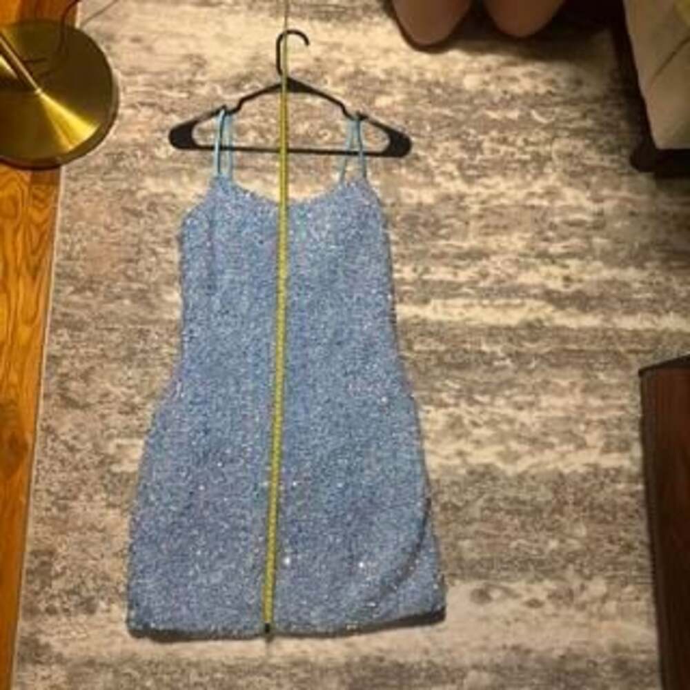 Sparkly Blue Mini Dress with Adjustable Straps - Glam Partywear